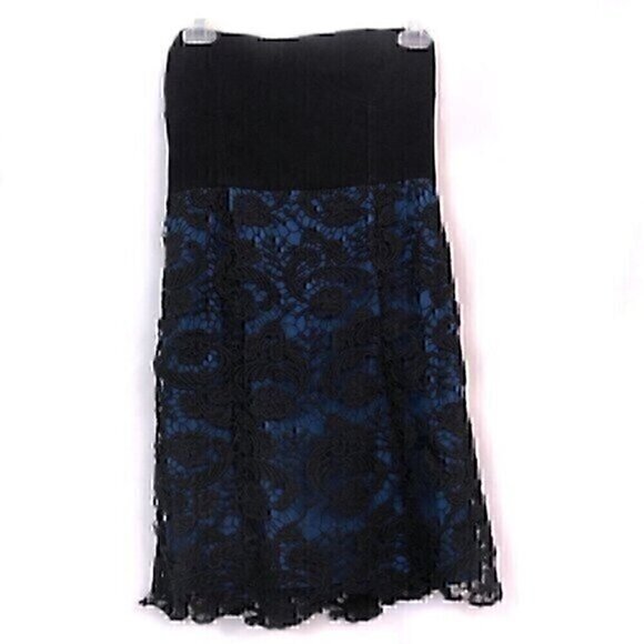URBAN OUTFITTERS PINS NEEDLES Blue Black Crochet Lace Strapless Party Dress 2 - Picture 1 of 6